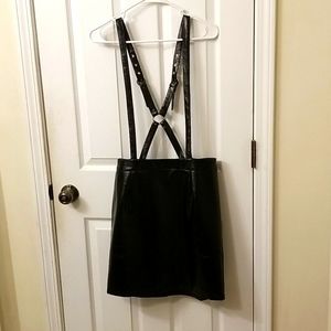 💣BLACK LEATHER OVERALL SKIRT💣